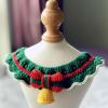 Green Red Handmade Crochet Cat Collar Cute Knitted Knotbow Dog Christmas Jingle Bell Necklace Pet Scarf Bib