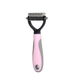 Pet Grooming Tool 2 Sided Undercoat Rake for Cats & Dogs - Safe Dematting Comb for Easy Mats & Tangles Removing -Pet Brush-Cat Grooming-Grooming Tool (Color: Pink)